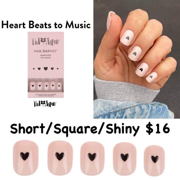 Red Aspen Nail Dashes - Heart Beats To Music - Press-On Nails - Picture 1 of 4